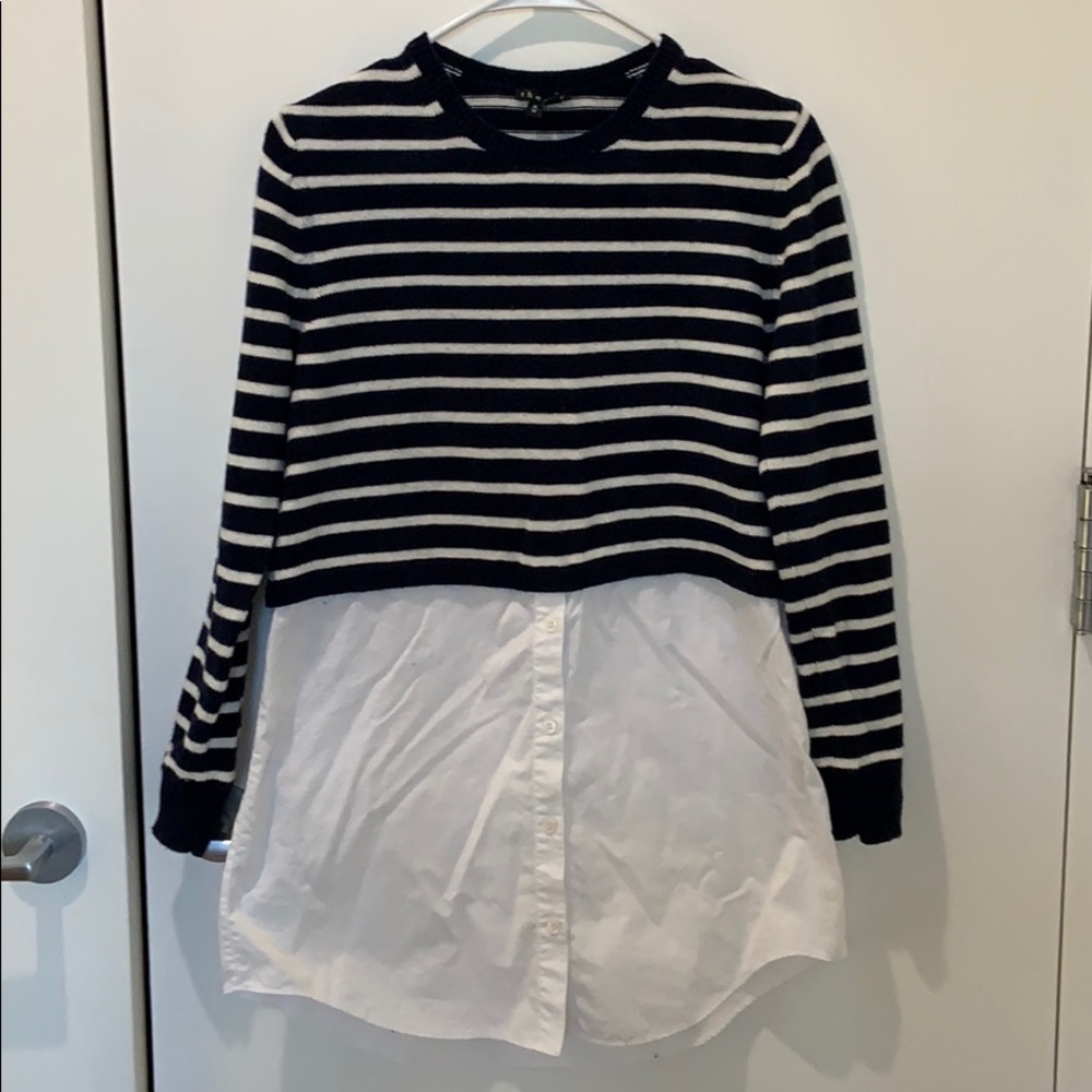 Theory M Rymlia striped w/ woven blouse underlay